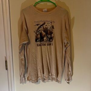 Gildan Tan Wildlife Graphic Long Sleeve Shirt